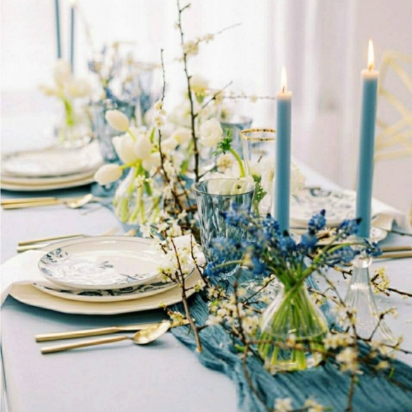 Dusty Blue Crepe baby shower Table Runner - Picture 3 of 5